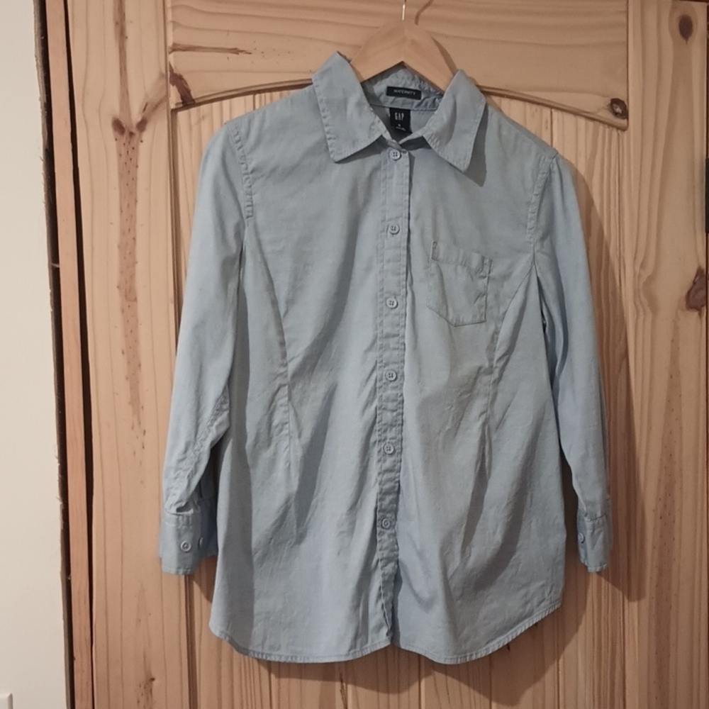 Blue Cotton Maternity & Regular Button Down Blouse